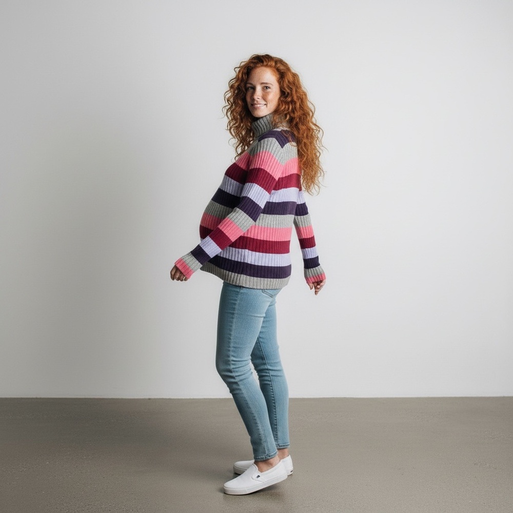 Mimi Maternity Striped Turtleneck Sweater L